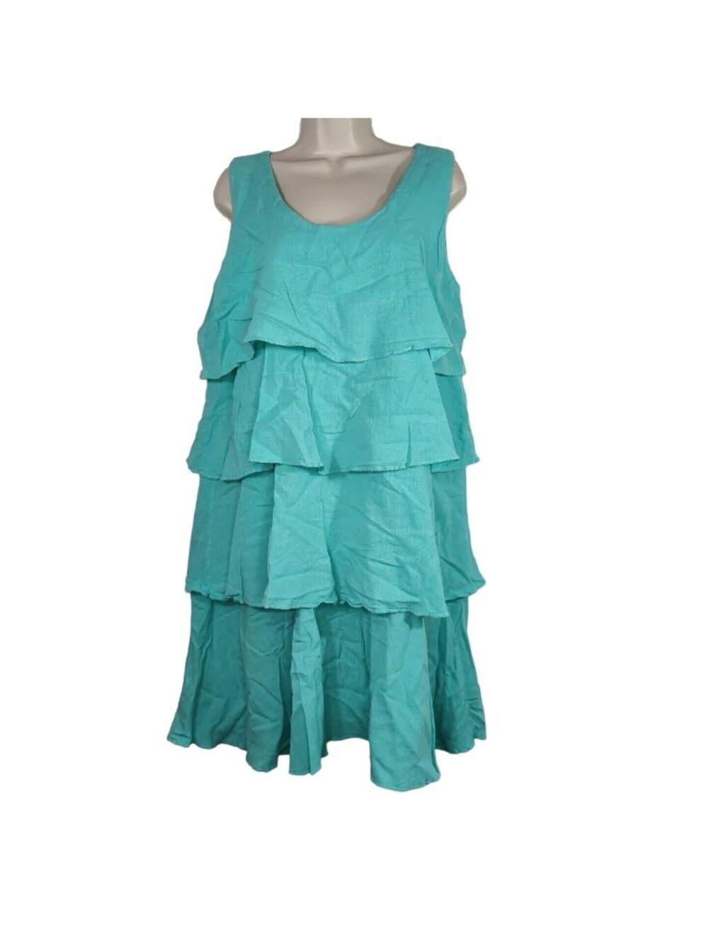 Vintage 90s Y2K Dunes Tiered Layered Aline Tank Dress Size L Blue Beach Vacation